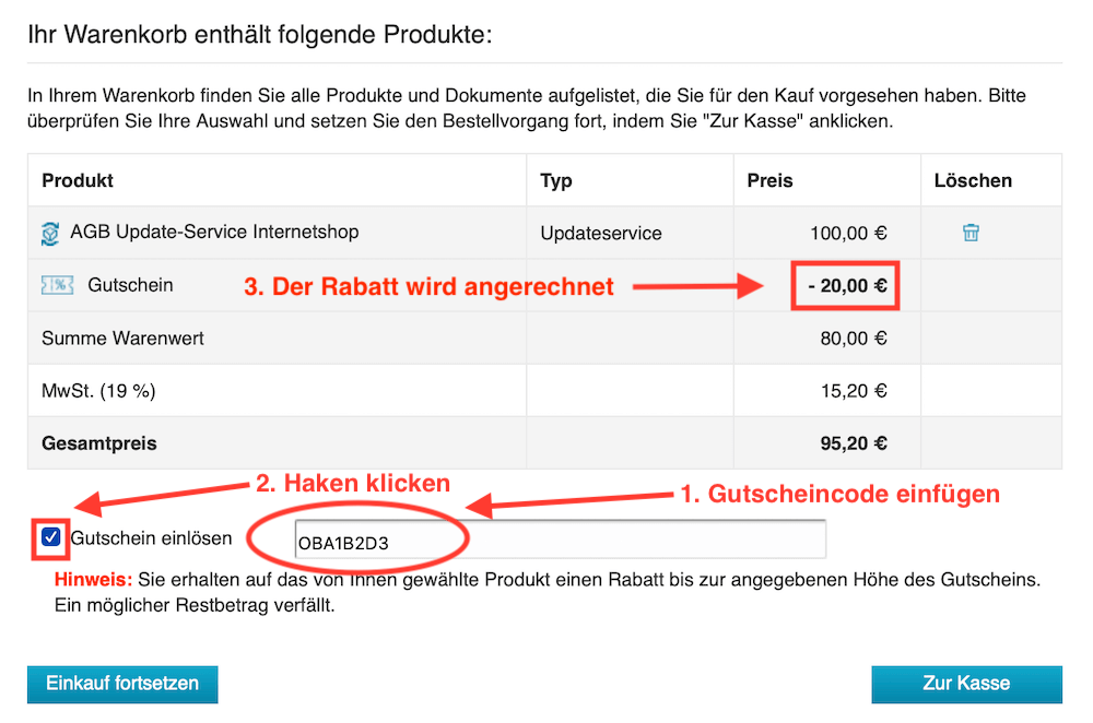 Janolaw Gutscheincode einfügen