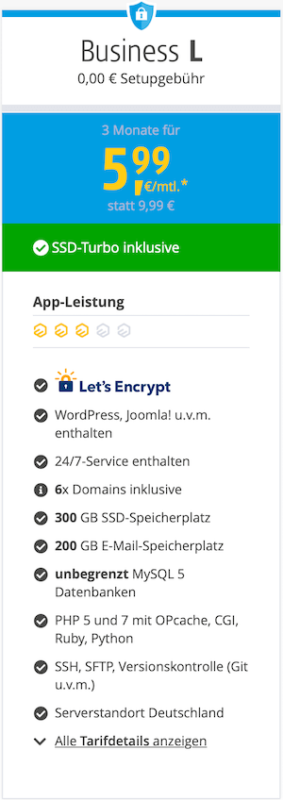 Alfahosting Gutscheincode für Webhosting Business L